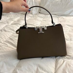 Tory Burch Eleanor Pebbled Satchel Wild Mushroom Leather Suede Bag